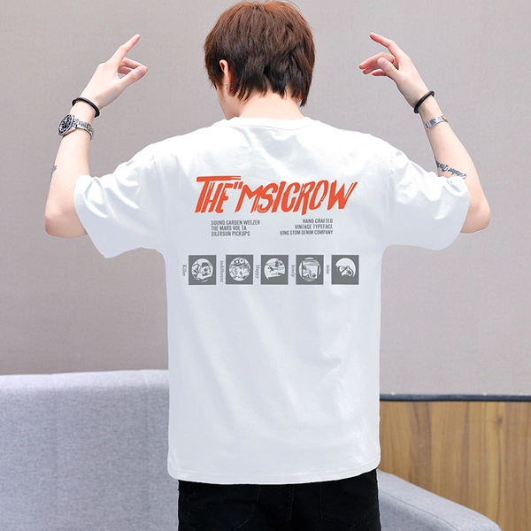 大码男装短袖T恤夏季潮牌宽松休闲纯棉前后花