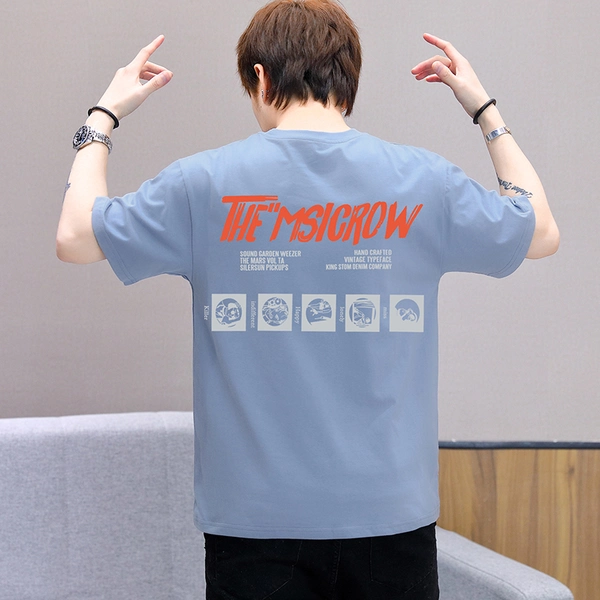 大码男装短袖T恤夏季潮牌宽松休闲纯棉前后花