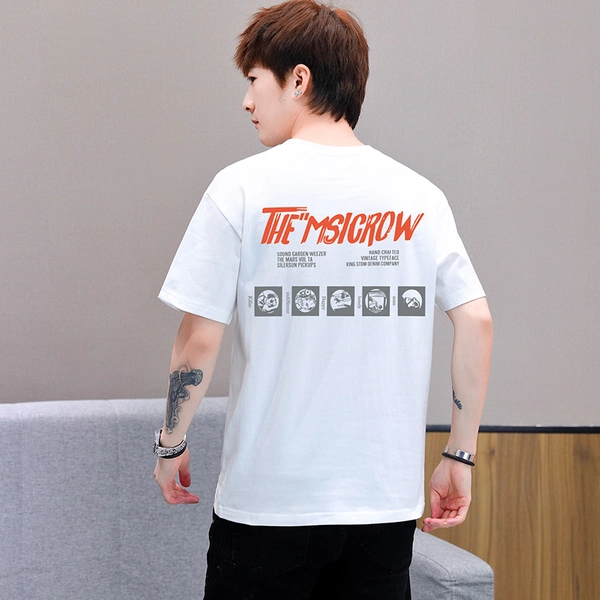 大码男装短袖T恤夏季潮牌宽松休闲纯棉前后花