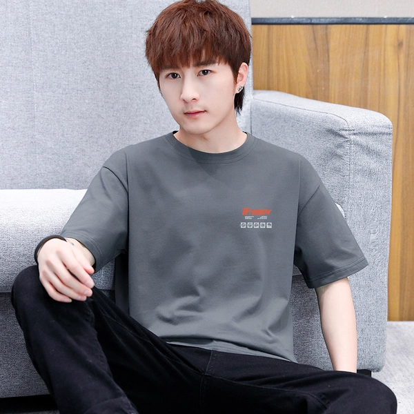 大码男装短袖T恤夏季潮牌宽松休闲纯棉前后花