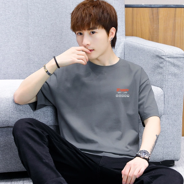 大码男装短袖T恤夏季潮牌宽松休闲纯棉前后花