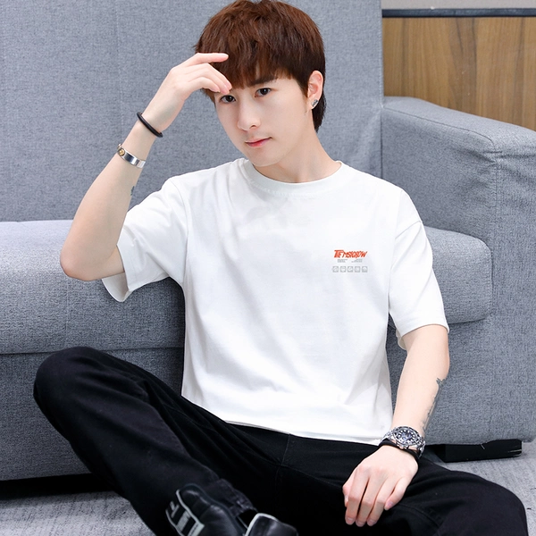 大码男装短袖T恤夏季潮牌宽松休闲纯棉前后花