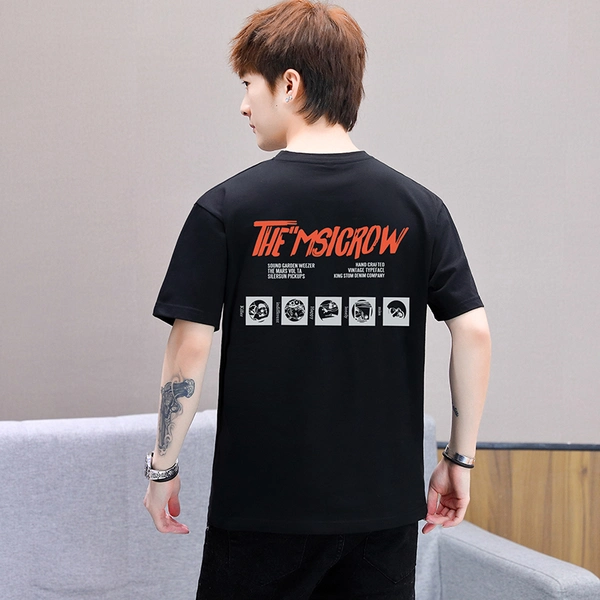 大码男装短袖T恤夏季潮牌宽松休闲纯棉前后花