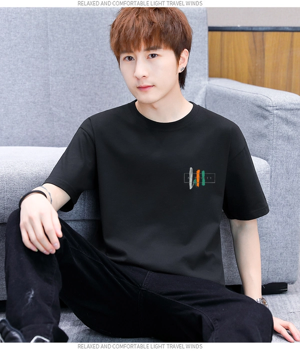 夏季纯棉圆领男装港风短袖T恤潮牌宽松棉质半袖