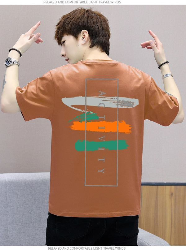 夏季纯棉圆领男装港风短袖T恤潮牌宽松棉质半袖