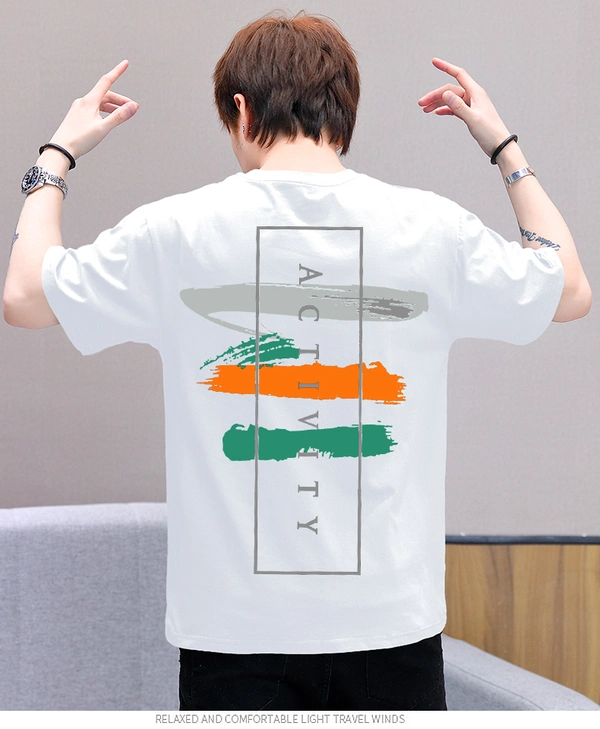 夏季纯棉圆领男装港风短袖T恤潮牌宽松棉质半袖