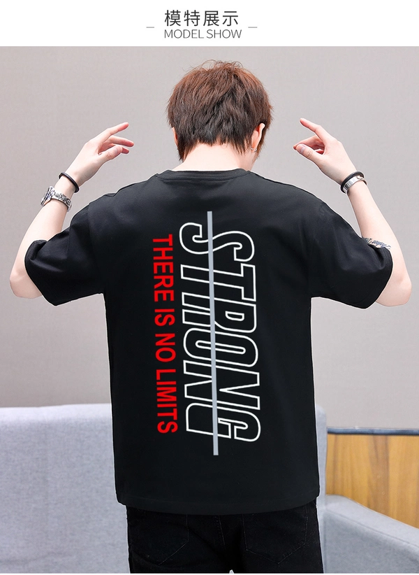 纯棉t恤衫潮新款男式宽松圆领前后印花上衣
