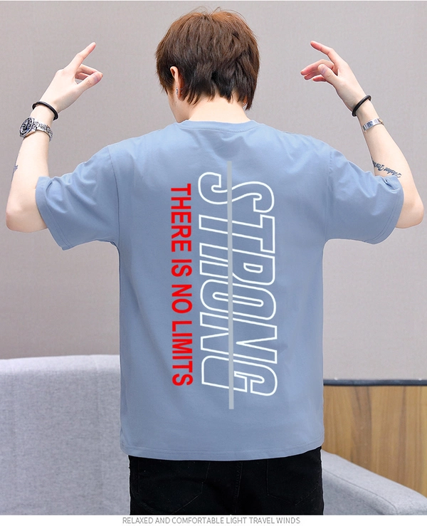 纯棉t恤衫潮新款男式宽松圆领前后印花上衣