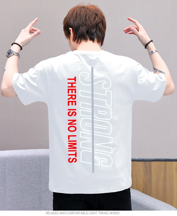 纯棉t恤衫潮新款男式宽松圆领前后印花上衣