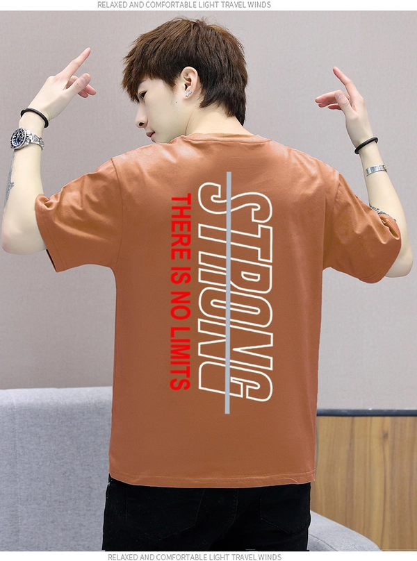 纯棉t恤衫潮新款男式宽松圆领前后印花上衣