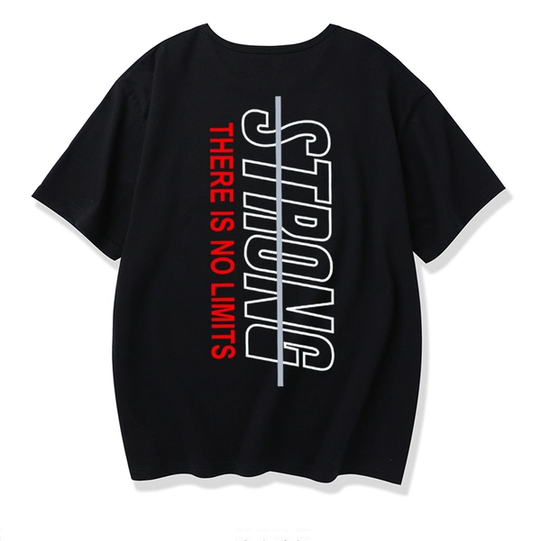 纯棉t恤衫潮新款男式宽松圆领前后印花上衣