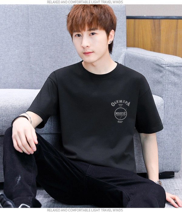 夏款纯棉潮流宽松短袖t恤男装半袖前后花体恤