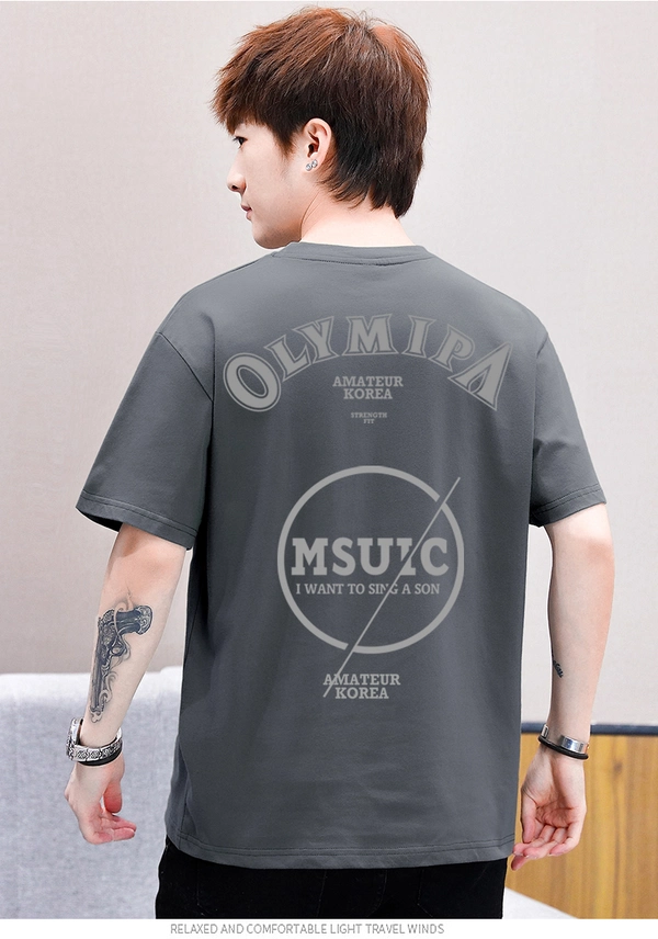 夏款纯棉潮流宽松短袖t恤男装半袖前后花体恤