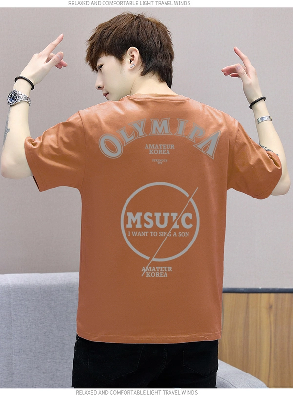 夏款纯棉潮流宽松短袖t恤男装半袖前后花体恤