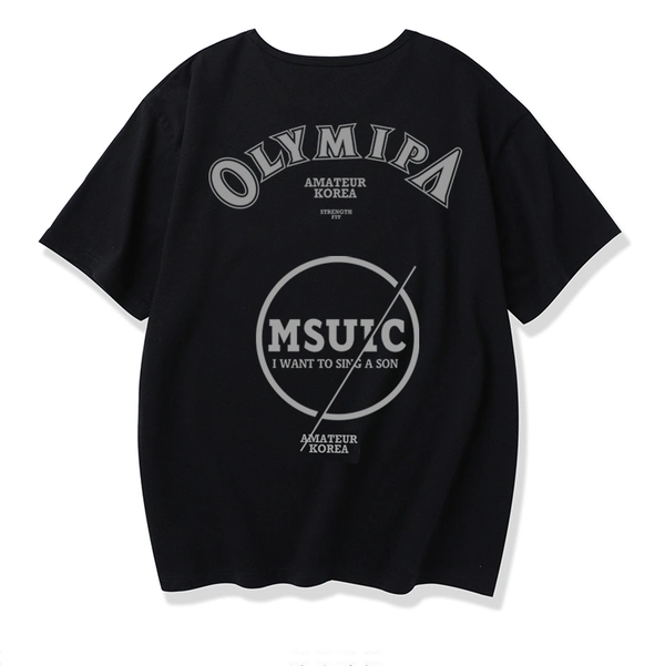 夏款纯棉潮流宽松短袖t恤男装半袖前后花体恤