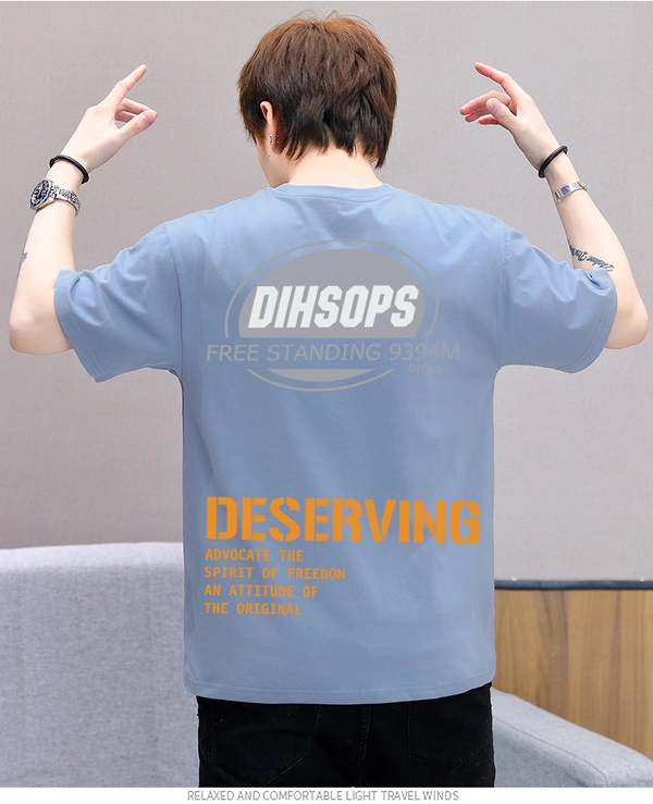 前后印花短袖t恤 纯棉半袖圆领男士上衣 夏季宽松打底衫