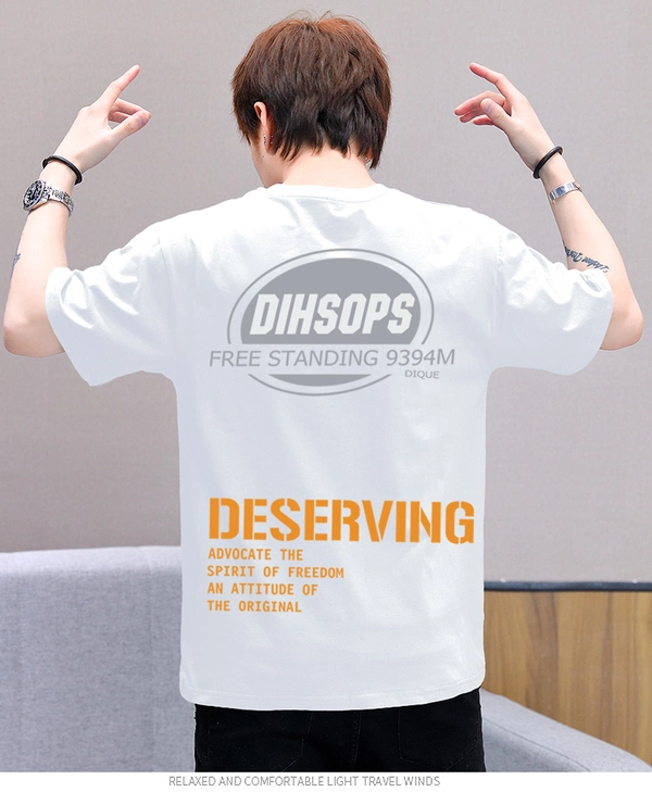 前后印花短袖t恤 纯棉半袖圆领男士上衣 夏季宽松打底衫