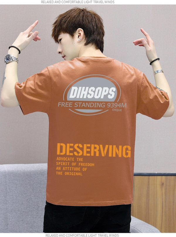 前后印花短袖t恤 纯棉半袖圆领男士上衣 夏季宽松打底衫