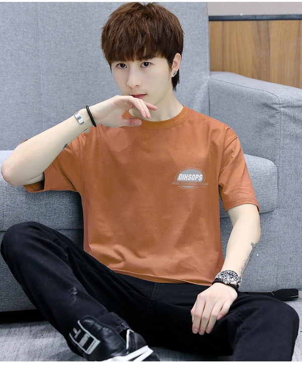 前后印花短袖t恤 纯棉半袖圆领男士上衣 夏季宽松打底衫