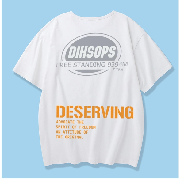 前后印花短袖t恤 纯棉半袖圆领男士上衣 夏季宽松打底衫