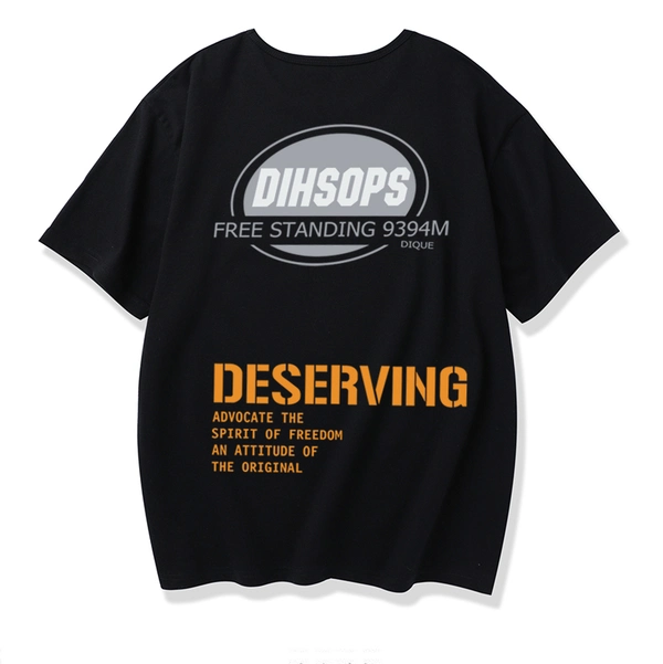 前后印花短袖t恤 纯棉半袖圆领男士上衣 夏季宽松打底衫