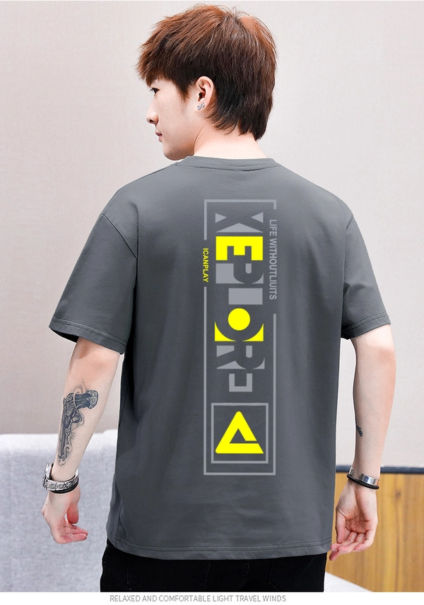 短袖t恤男装全棉半袖宽松前后花上衣潮流