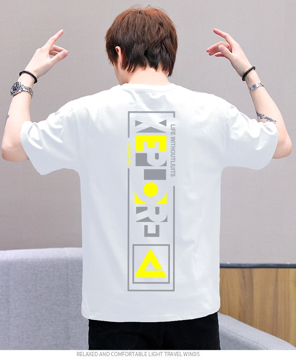 短袖t恤男装全棉半袖宽松前后花上衣潮流