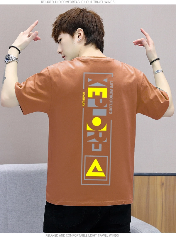 短袖t恤男装全棉半袖宽松前后花上衣潮流