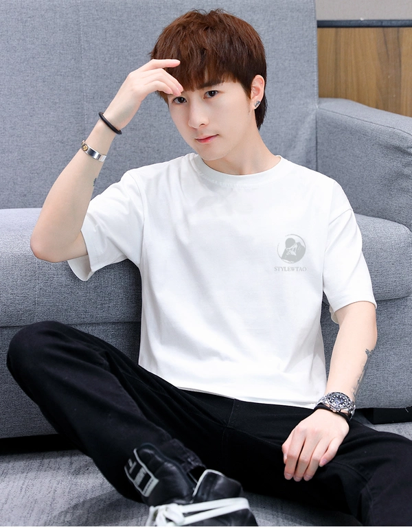 夏季新款潮全棉休闲宽松圆领男士t恤