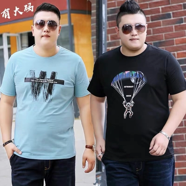 地摊货源男装大码拉架纯棉肥佬版短袖T恤夏装男士外贸尾货