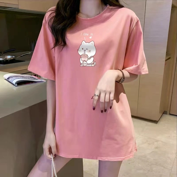 士多面料女T中袖大版新款宽松圆领t恤