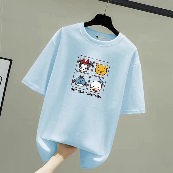 士多面料女T中袖大版新款宽松圆领t恤