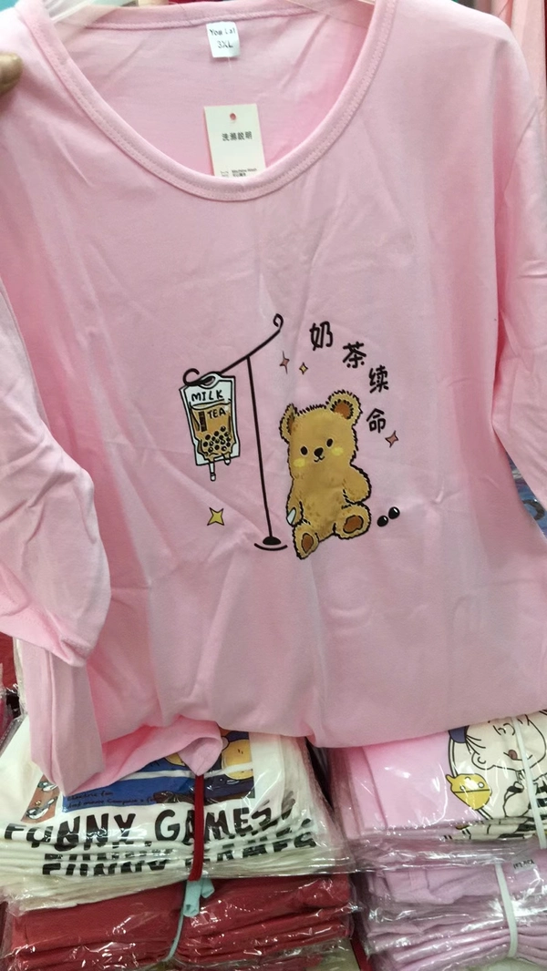 士多面料女T中袖大版新款宽松圆领t恤