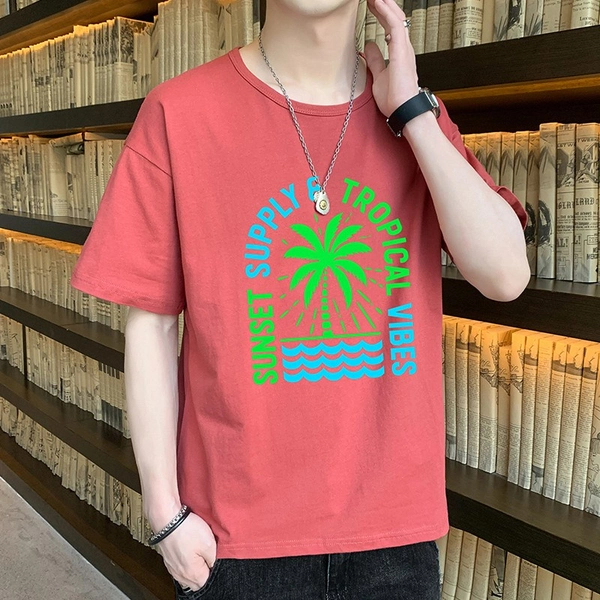 夏季短袖t恤男士圆领纯棉潮流宽松大码上衣服