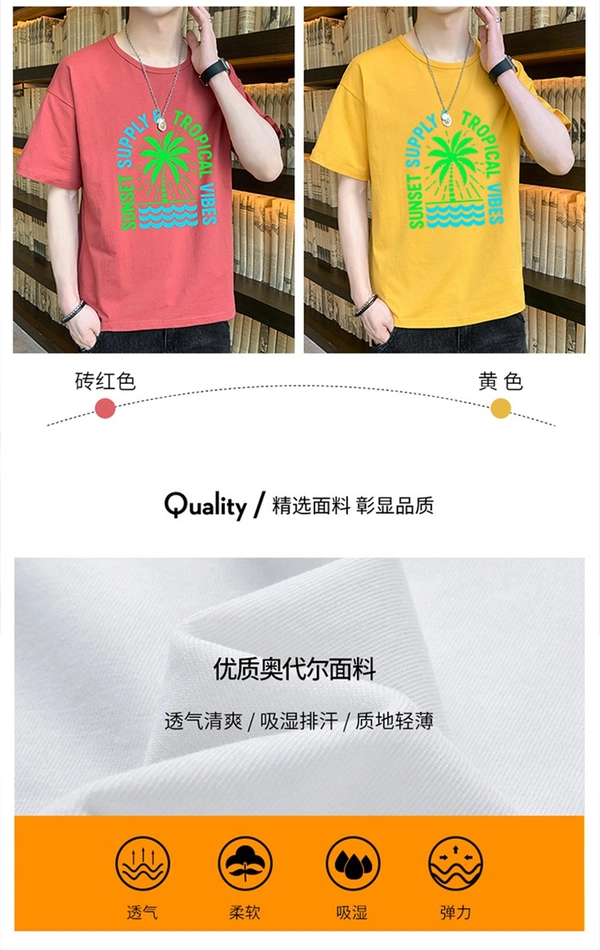 夏季短袖t恤男士圆领纯棉潮流宽松大码上衣服