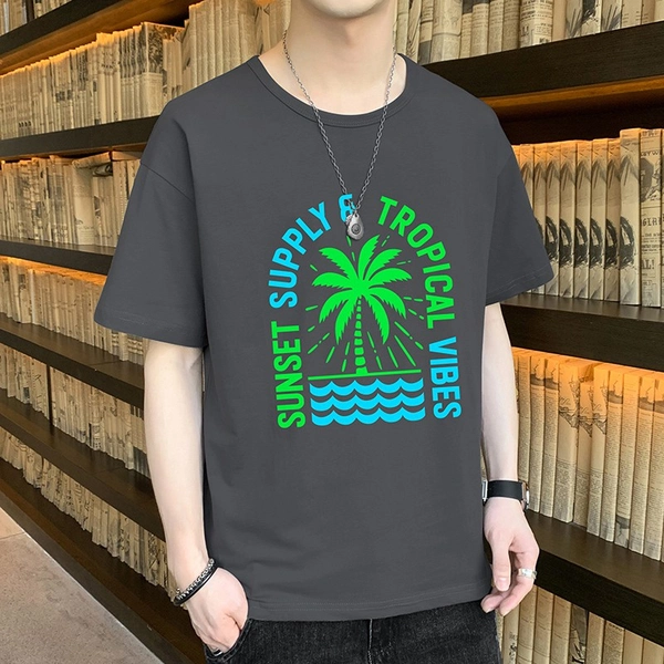 夏季短袖t恤男士圆领纯棉潮流宽松大码上衣服