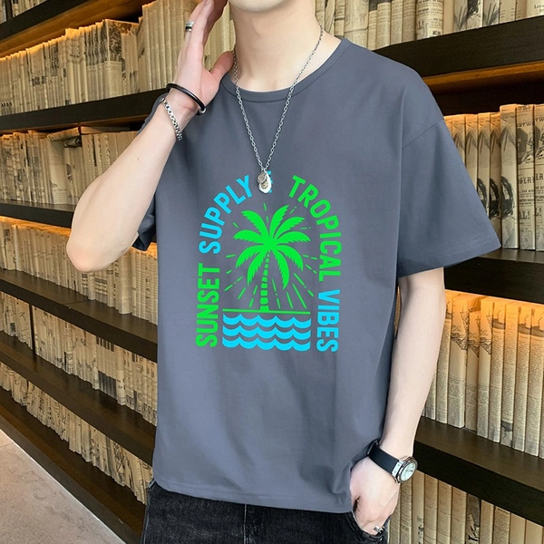 夏季短袖t恤男士圆领纯棉潮流宽松大码上衣服