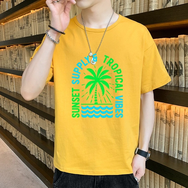 夏季短袖t恤男士圆领纯棉潮流宽松大码上衣服