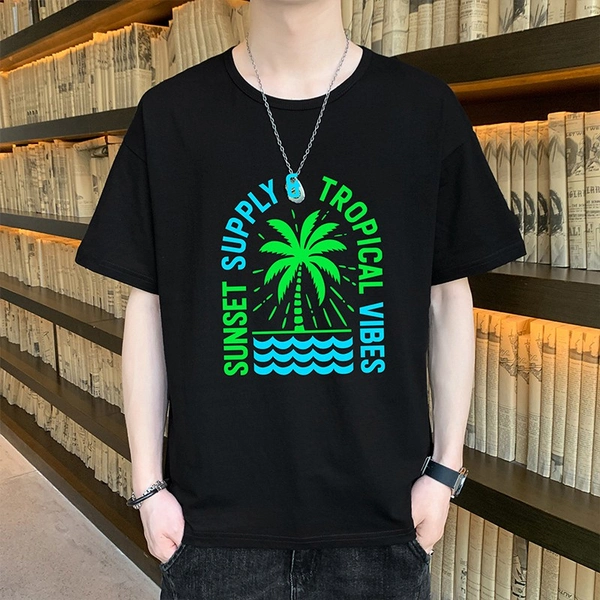 夏季短袖t恤男士圆领纯棉潮流宽松大码上衣服