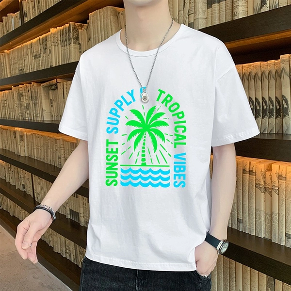 夏季短袖t恤男士圆领纯棉潮流宽松大码上衣服