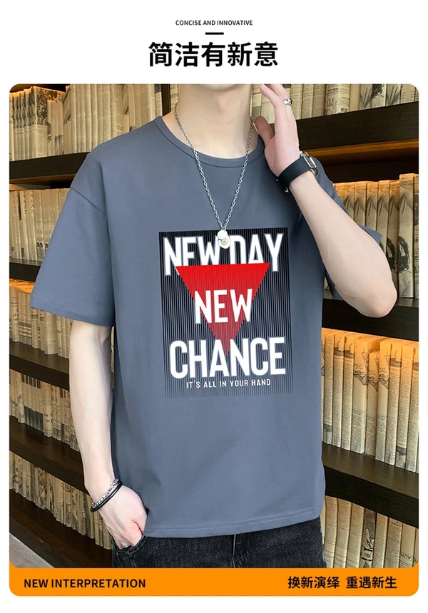 夏季时尚休闲上衣圆领纯棉男士T恤百搭男装