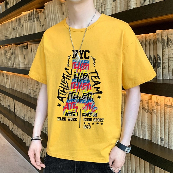 男装新款纯棉男士圆领T恤宽松休闲潮打底上衣