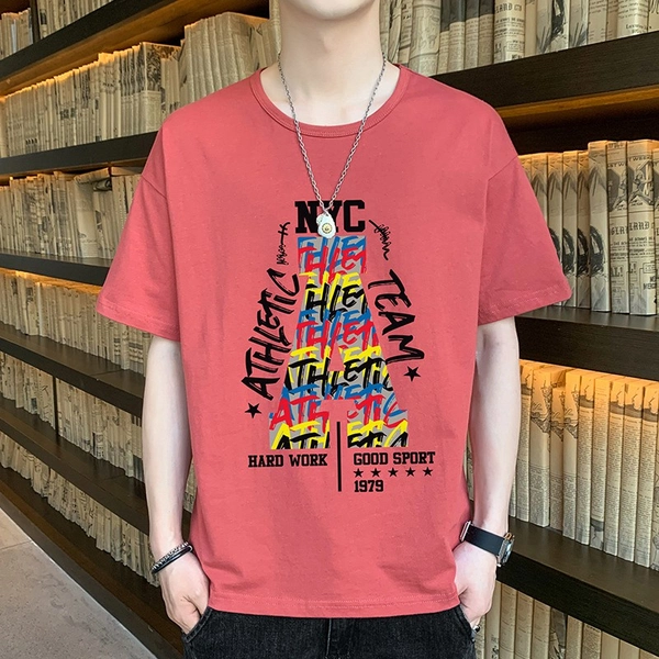 男装新款纯棉男士圆领T恤宽松休闲潮打底上衣