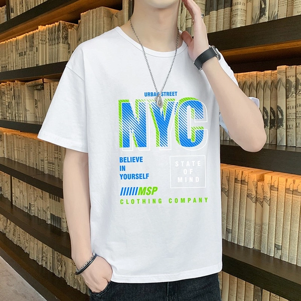 大码短袖T恤纯棉宽松印花半袖衣服潮款圆领全棉T