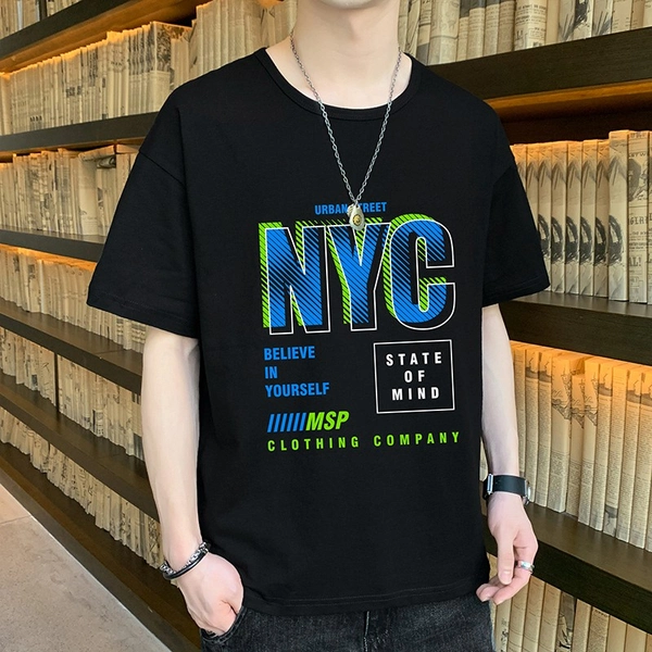 大码短袖T恤纯棉宽松印花半袖衣服潮款圆领全棉T