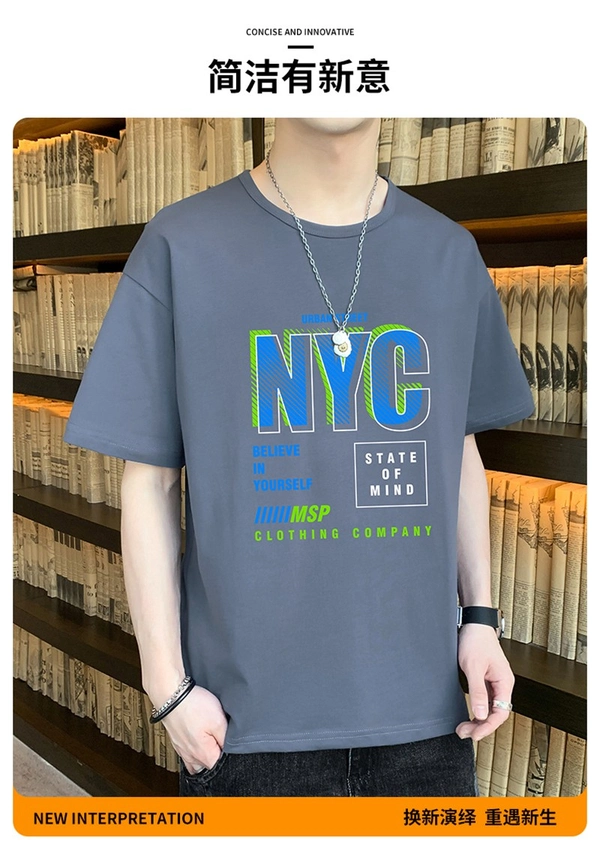 大码短袖T恤纯棉宽松印花半袖衣服潮款圆领全棉T