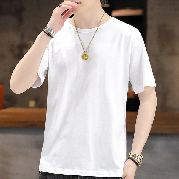 男士纯棉T恤圆领百搭空白半袖上衣服
