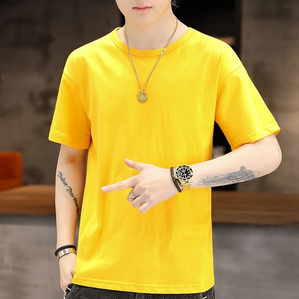 男士纯棉T恤圆领百搭空白半袖上衣服