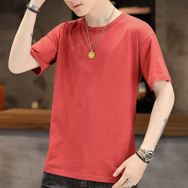 男士纯棉T恤圆领百搭空白半袖上衣服