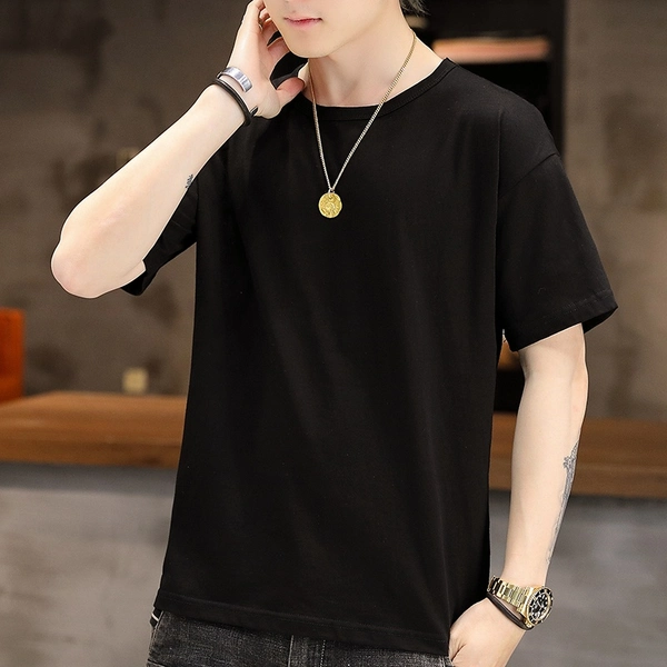男士纯棉T恤圆领百搭空白半袖上衣服